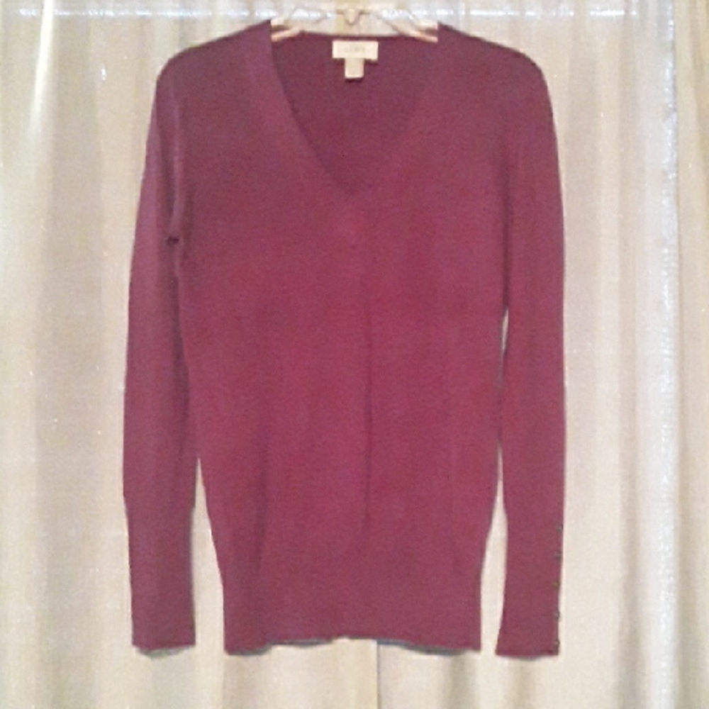 LOFT Raspberry V-Neck Sweater
